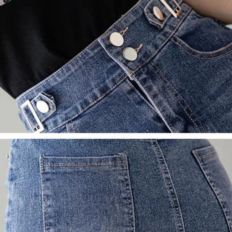 Biyaby Split Jean A-Line Skirt Woman 2023 Summer High Waist Double Buttons Blue Midi Skirts for Women Korean Office Denim Skirt