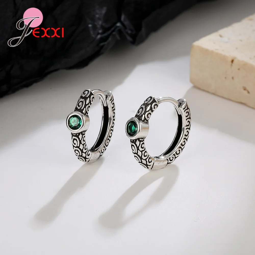 Exquisite Inlaid Green Gemstone Resizable Hoop Earrings 2023 New Jewelry 925 Sterling Silver For Women Girls Wholesale