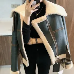 Women Autumn Winter Jacket Thick Faux Fur Colorblock Maxi Coat Long Warm Luxury Biker Belt Fur Parkas Bontjas Furry Outerwear