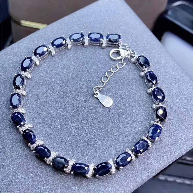 Natural Sapphire Bracelet 925 Sterling Silver Blue Sapphire Bracelet Women\'s High Wedding Jewelry