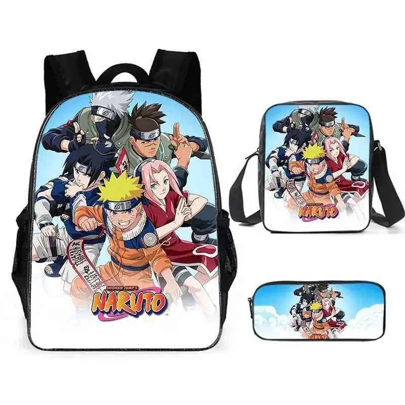 3PC-SET Printed Naruto Backpack Korean Style Primary and Secondary School Bag Crossbody Bag Pencil Case School Bag Mochila