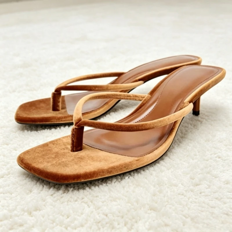 Sexy Clip Toe Kitten Slippers Women Fashion Square Toe Lady Gladiator Sandal Summer Comfortable Beach Flip Flops Shoes Klapki - zdjęcie 1