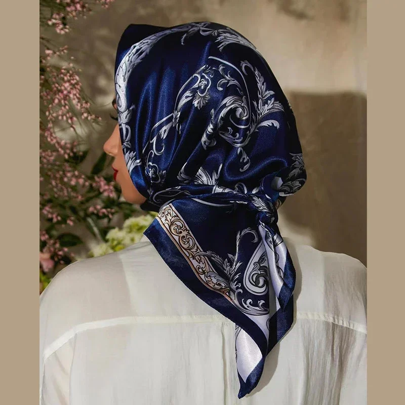 Silk Scarf Woman Bandana Satin Headscarf Square Scarf Bandana Casual Headband Print Silk Flowers Headscarf  Hair Accessories