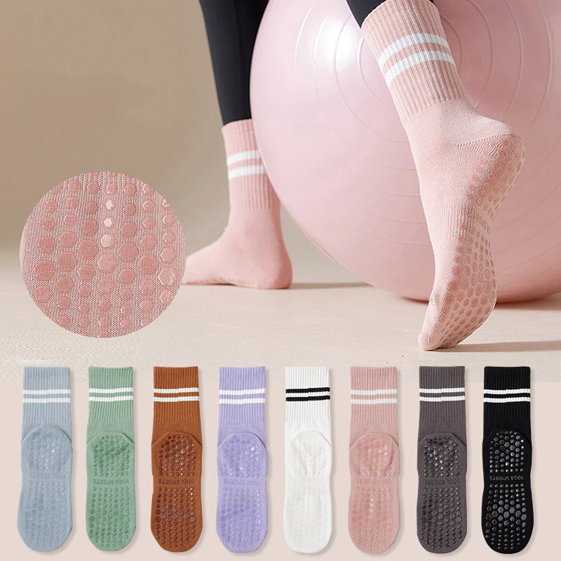 

Sports Socks Indoor Fitness Women Yoga Silicone Non-slip Silent Floor Socks Bright Color Stripes Breathable Soft Cotton Socks