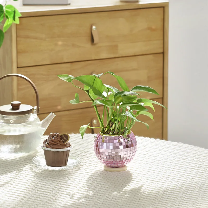 Plastic Spherical Flower Pot Disco Hanging Planter Reflective Mirror Lens