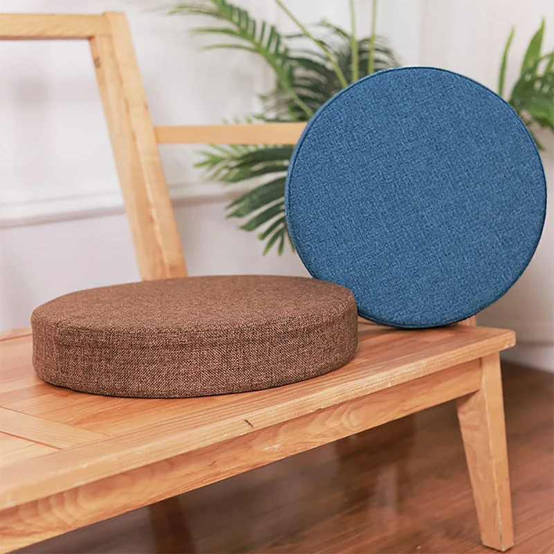 35X35Cm High Resilience Seat Cushion Round Thick Dining Chair Cushion Washable Cover Anti-Slip Linen Fabric