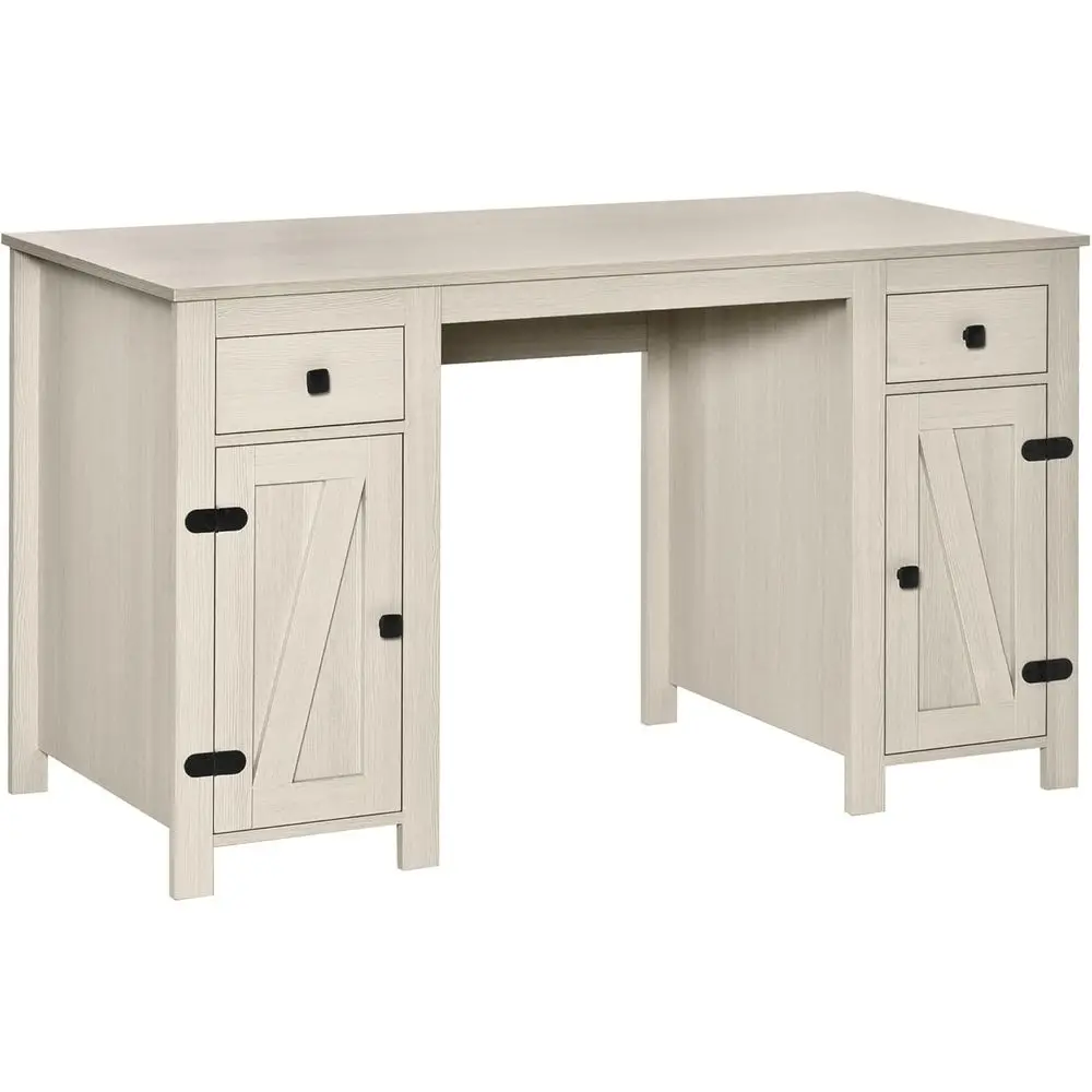 

White Modern Corner Computer Desk with Storage, Home Office Desk Featuring 2 Drawers and 2 Cabinets