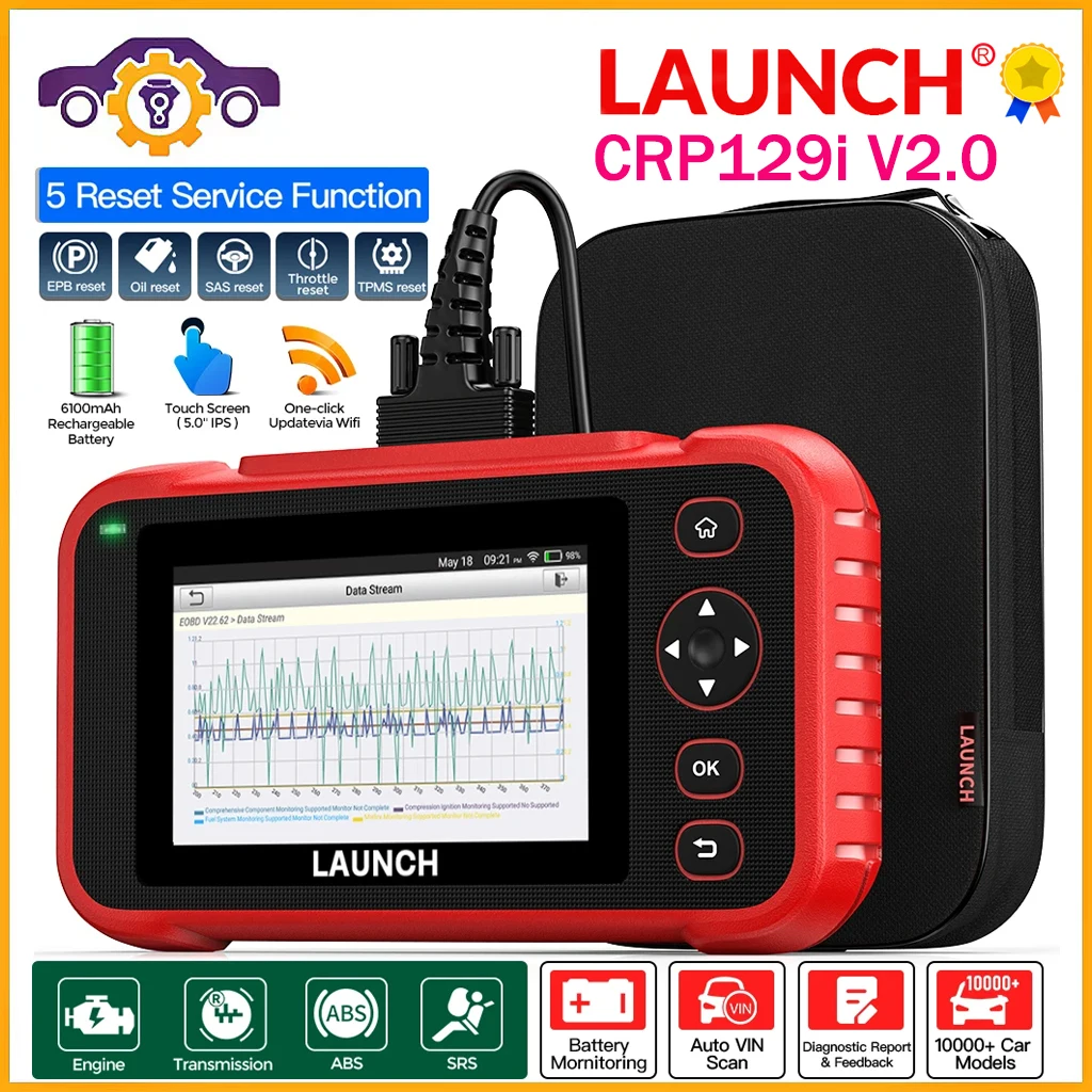2024 LAUNCH CRP129i V2.0 OBD2 сканер для тестирования гаражных аккумуляторов Автомобильная диагностика TPMS Senor тестер системы + 12 сброс бесплатного обновления