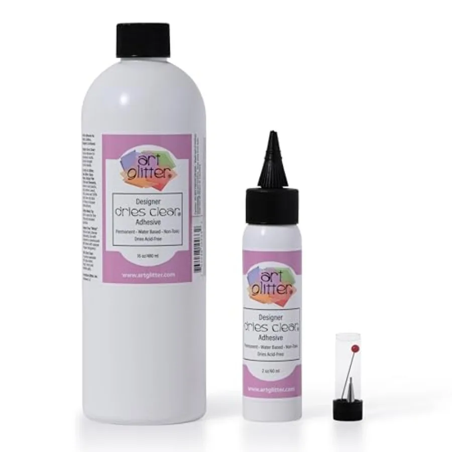 

Набор прозрачного клея Art Institute Glitter Designer Dries (16 унций и 2 унции) с ультратонким металлическим наконечником и иглой
