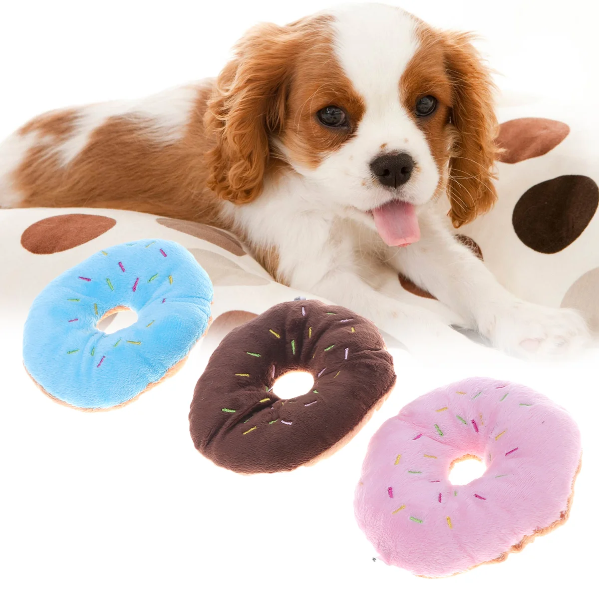 

6pcs Dog Chew Toy Plush Donut Shaped Squeaky Squeaking Sound Toy Plush Pet Puppy Toys Pets Bite Chewing Puppy Dog Toy (Coffee +