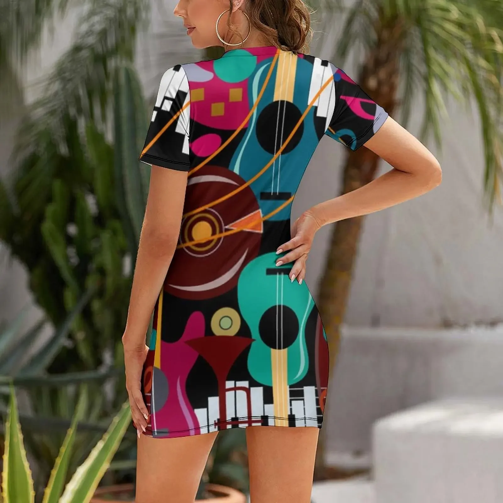 Abstract Music collage musician instruments Short-Sleeved Dress Party dresses dress for woman Casual dresses Dress