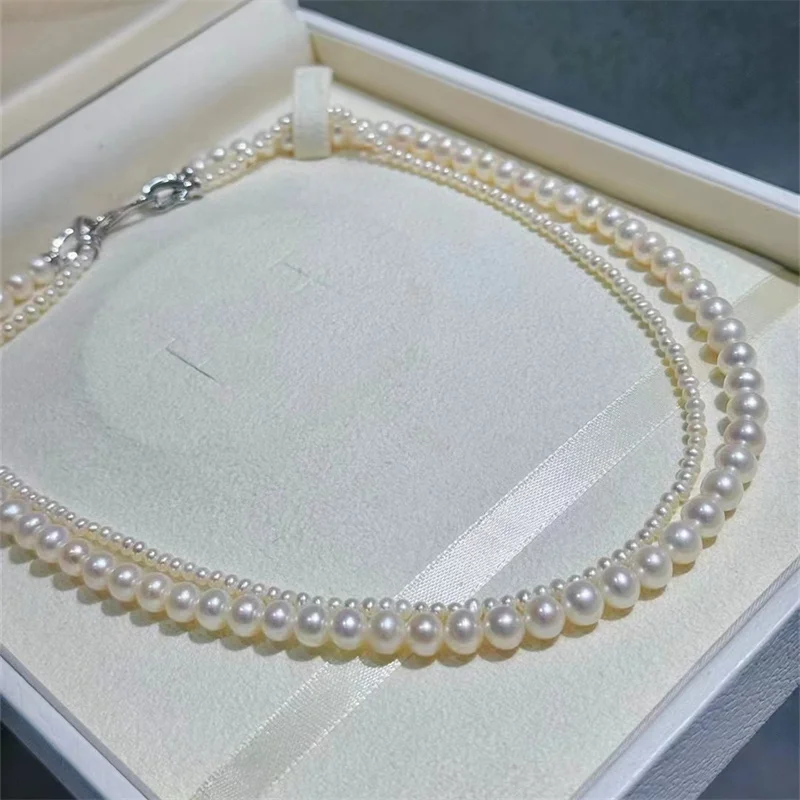 3A Elegant Natural Cultured Pearls Choker Necklaces Double-deck Collar Pearl Chain for Women Wedding Bridal Party Jewelry Gift