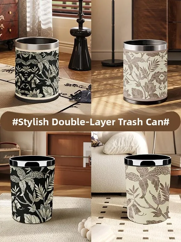 

Large Capaci Home Tra Can Retro Sle Leather round Buet Thiened Luxury Living Room Bedroom Waste Bin Household Tool