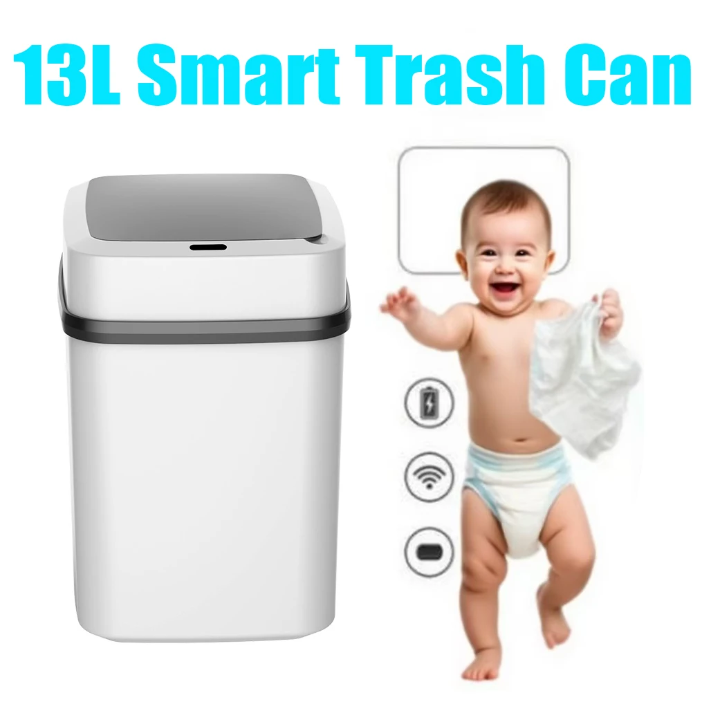 Smart Trash Can 13l Bathroom Touch Trash Can In The Toilet Smart Garbage Bucket Waste Bins Dustbin Diaper Storage Trash Can
