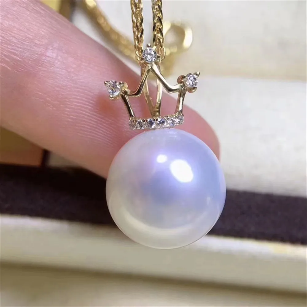 

DIY Pearl Accessories S925 Sterling Silver Pendant Empty Crown Edition Necklace Jade Stone Pendant for Women Fit 8-11mm Beads