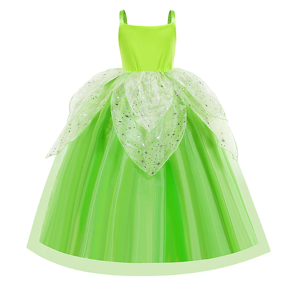 Robe à Bretelles Fée Clochette pour Enfants, Costume de Princesse Vert à Paillettes, Tenues de Performance sur Scène, Cosplay de ixpour Enfants, Robe Élégante, Été