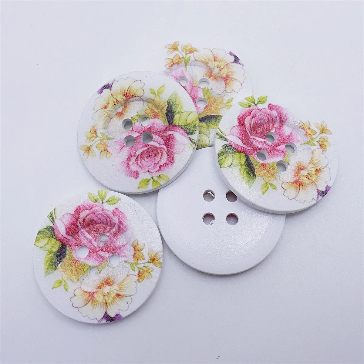 5pcs 50mm/2inch Large Wood Painted Flower Buttons Round Sewing 4 Holes Embellishments Cardmaking Scrapbooking Bag Decorations