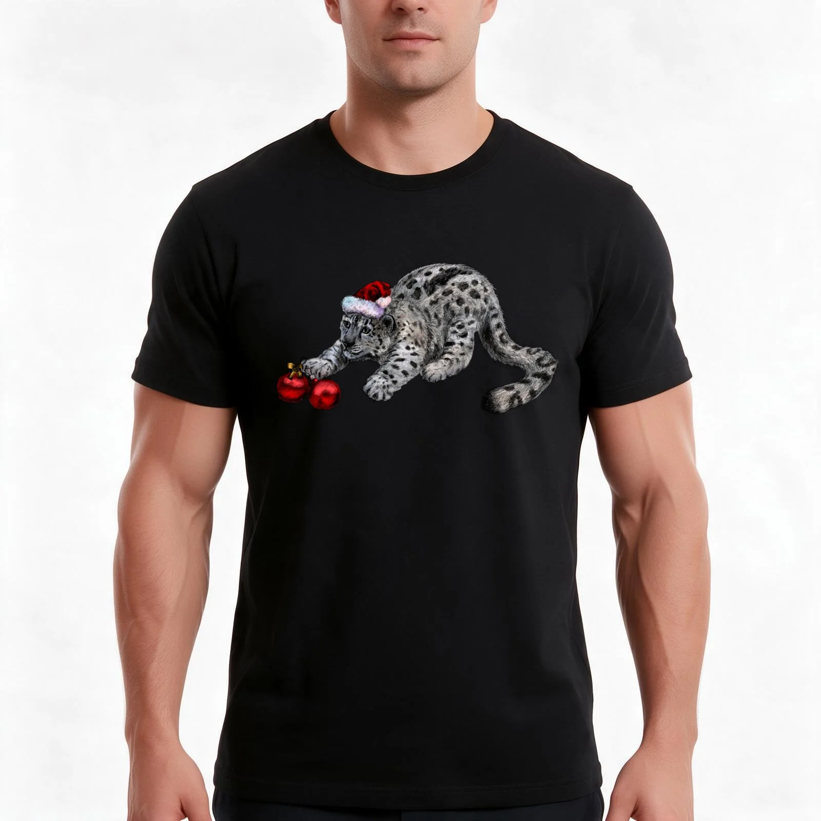 Snow Leopard T-Shirt, Summer Casual Cotton Tee, Oversized Streetwear Tops, Vintage Graphic Print, Loose Fit Short Sleeve