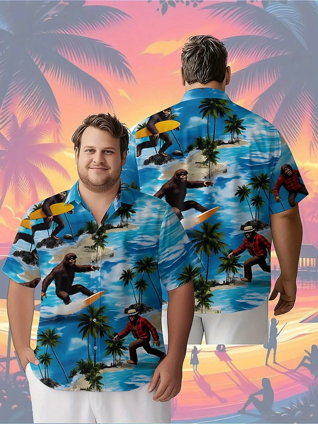 Men's Plus Size Hawaiian Shirts Tropical Surfing Gorilla pattern,Premium Comfort Youth Clothes,Streetwear Y2K Tops