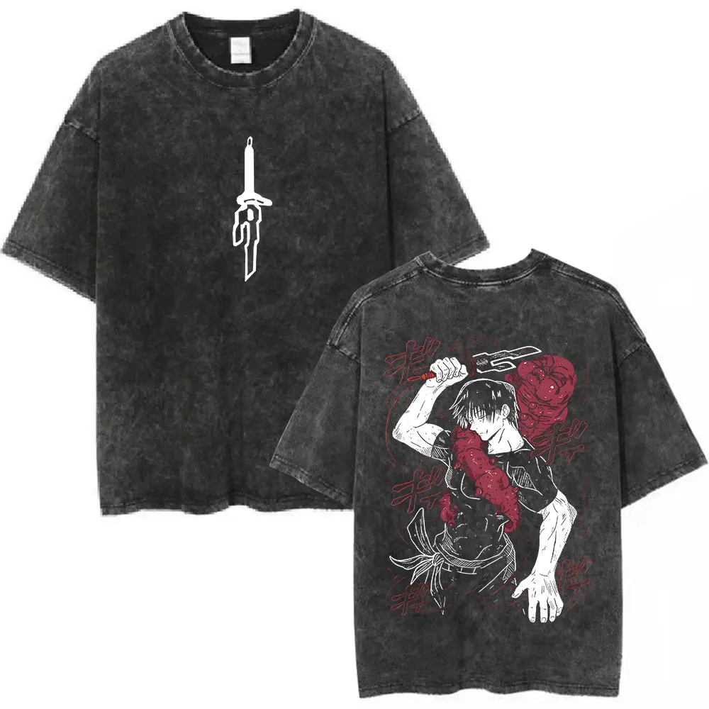 Anime Jujutsu Kaisen Fushiguro Toji Grafik Vintage Gewaschen T-shirts Männer Frauen Kurzarm T Shirt Mode Lässig Baumwolle Tees