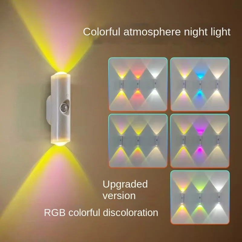 Podwójna lampka nocna w kształcie kociego oka z czujnikiem ruchu, ładowana indukcyjnie, elektromagnetycznie, tworząca atmosferę, siedmiokolorowa lampka kieszonkowa.