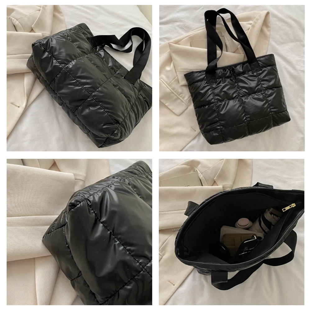 Tas Tote Wanita Modis Tas Tangan Wanita Berlapis Katun Kapasitas Besar Tas Belanja Belah Ketupat Berlapis Polos untuk Perjalanan Santai