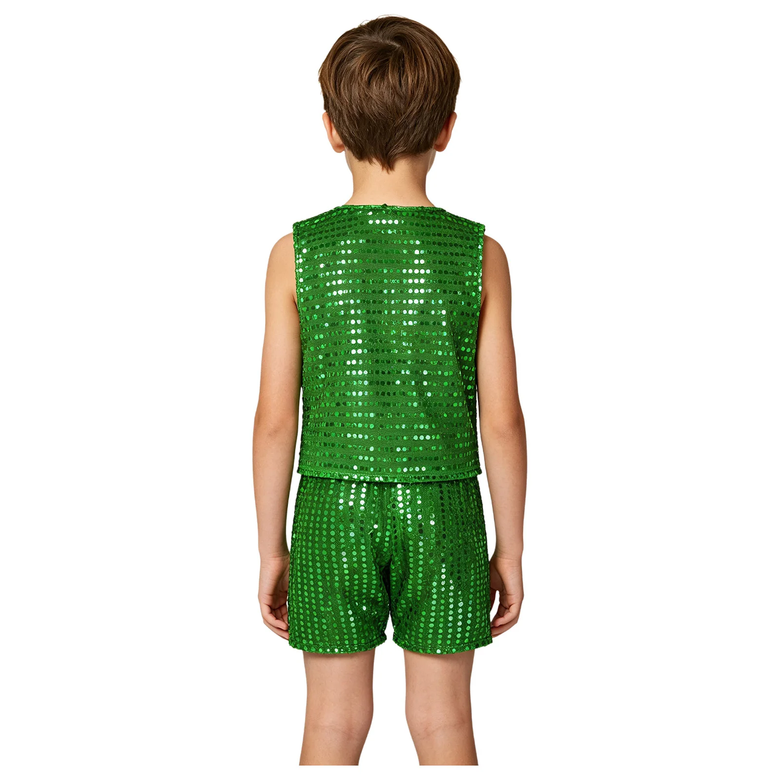 Children Shiny Sequins Vest with Shorts Hip Hop Jazz Dance School Choir Magic Show Halloween Party Carnival Performance Costume