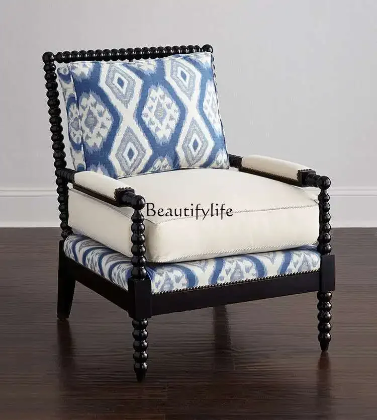 

LJYAmerican living room solid wood leather fabric single sofa tiger chair