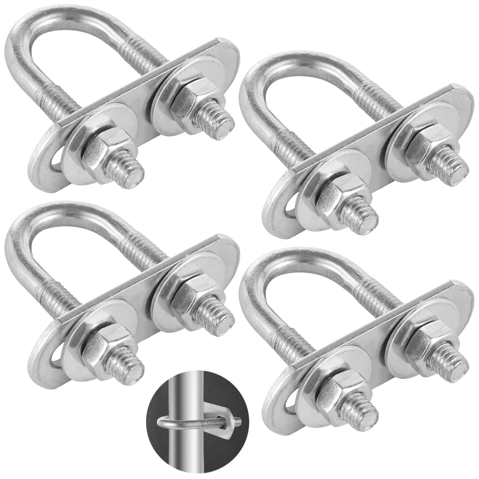 4Pcs/Set Round U Bolts M6 Stainless Steel U Clamp Bolts With Nuts And Frame Plates Sturdy Round U Bolts For Boat Trailer Tube