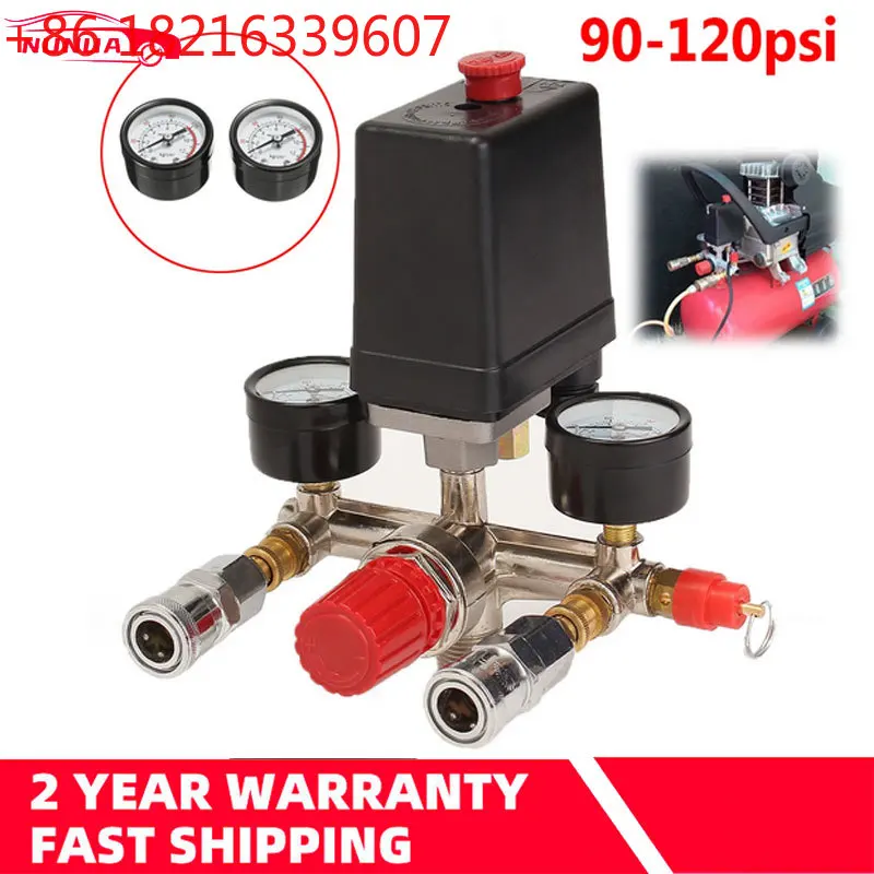 

90-120 PSI 240V Air Compressor Pump Pressure Control Switch Valve W/ Manifold Regulator Gauges Safety Manifold Relief Switch
