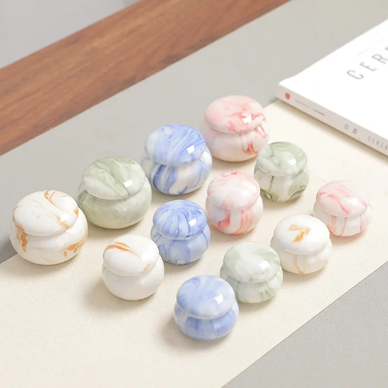 Mini Crocus Storage Jar Marble Ceramic Tea Jar Balm Box Cosmetic Cream Bottle Tea Table Decoration Accessories Ceramic Jar