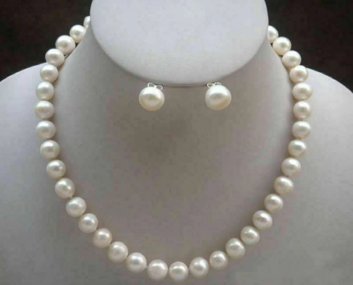 

18 inch AAA+9-10mm natural white Akoya pearl necklace earring set with 14k gold buckle 20inch