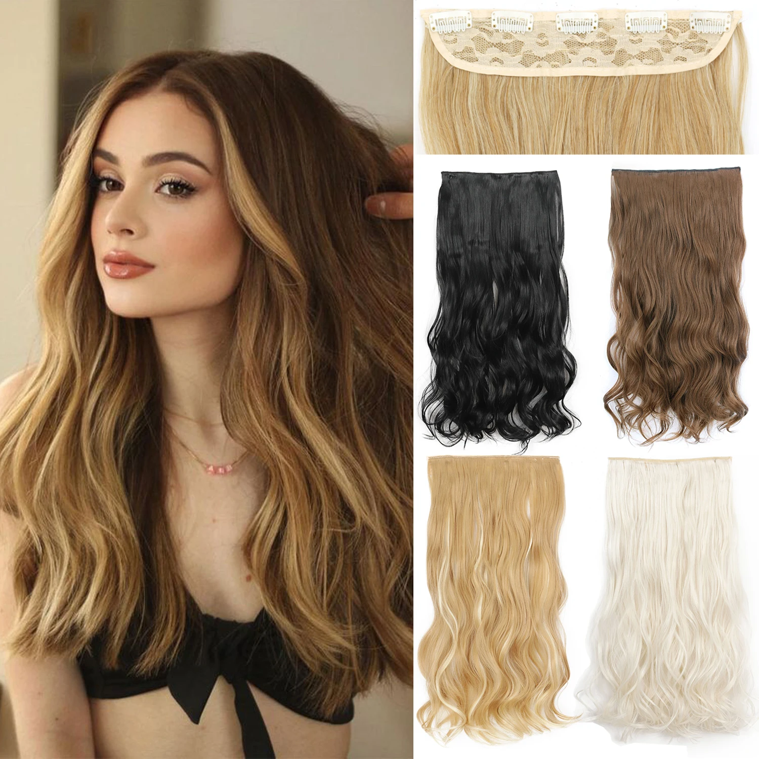 Merisihair synthetisch 22 32 Zoll lang gerade 5 Clips Haar verlängerungen schwarz blondes Haar Hoch temperatur faser Kunst haar