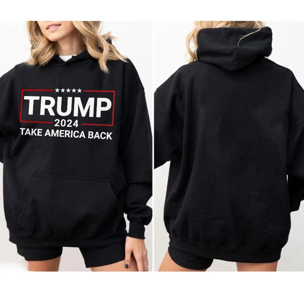 2024 Us President Trump Graphic Print Hoodie Sweatshirt High Quality Pure Cotton Fabric Loose Shoulder New Sweater