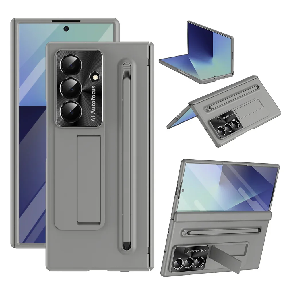 

Bracket Skin Feel Phone Case for Samsung Galaxy Z Fold 7 5G Screen Protector Film PC Hard Hinge with S Pen Shockproof Back Cover