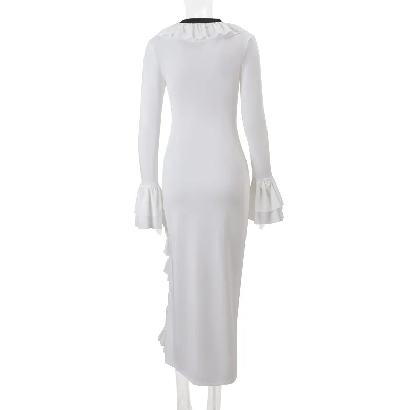 Customized Long Sleeve Ruffle V-neck Maxi Dress A-Line Evening Dresses Prom Gown Formal Exquisite High Quality Party Gowns Women