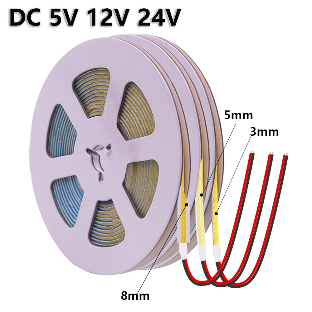 3mm 5mm 8mm PCB COB LED Strip 5V 12V 24V 320LEDs/m High Density Lamp Flexible COB LED Tape White Warm White Red Green Blue