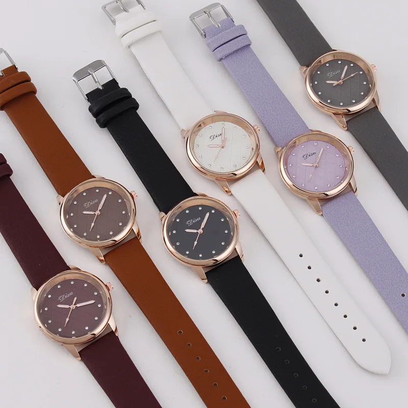 WeChat-Relógio de quartzo de diamante feminino com cinto, estudante colegial, moda coreana