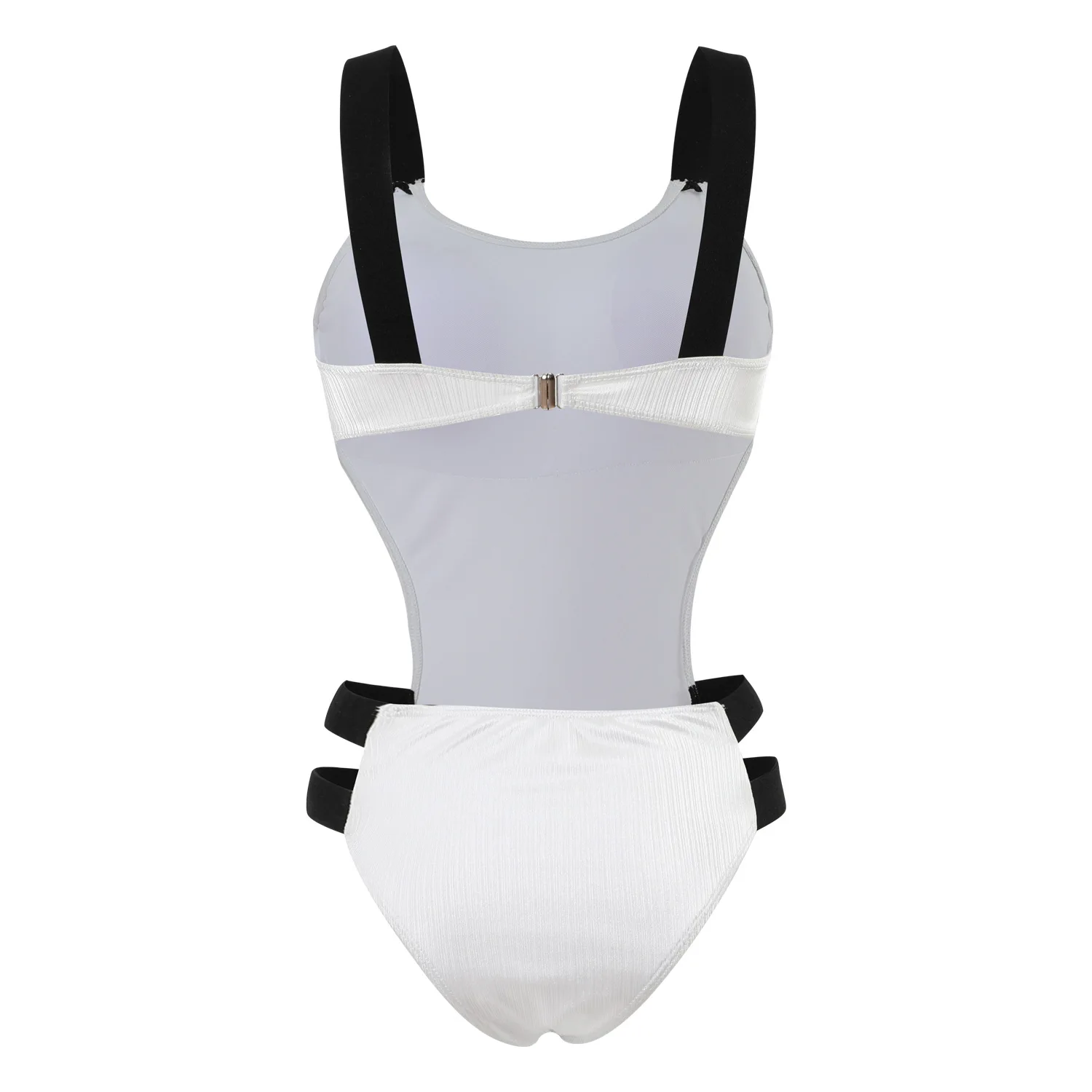 Weißer, gerippter Einteiler-Badeanzug für Damen, sexy, seitlicher Ausschnitt, Riemen, hohe Taille, Bikini, Bauchkontrolle, Monokini, Strand-Badeanzug
