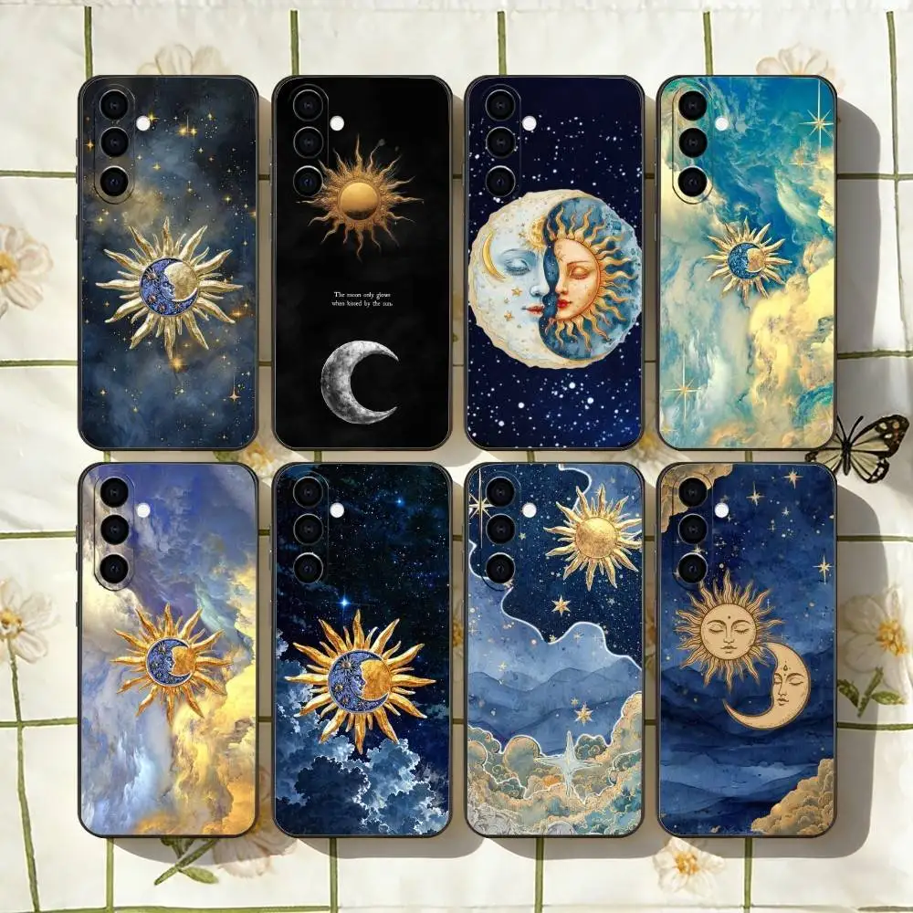 

Funny S-Sun Moon Face Phone Case For Samsung Galaxy A73,A72,A71,A70,A53,A52,A51,Others Soft Black Cover