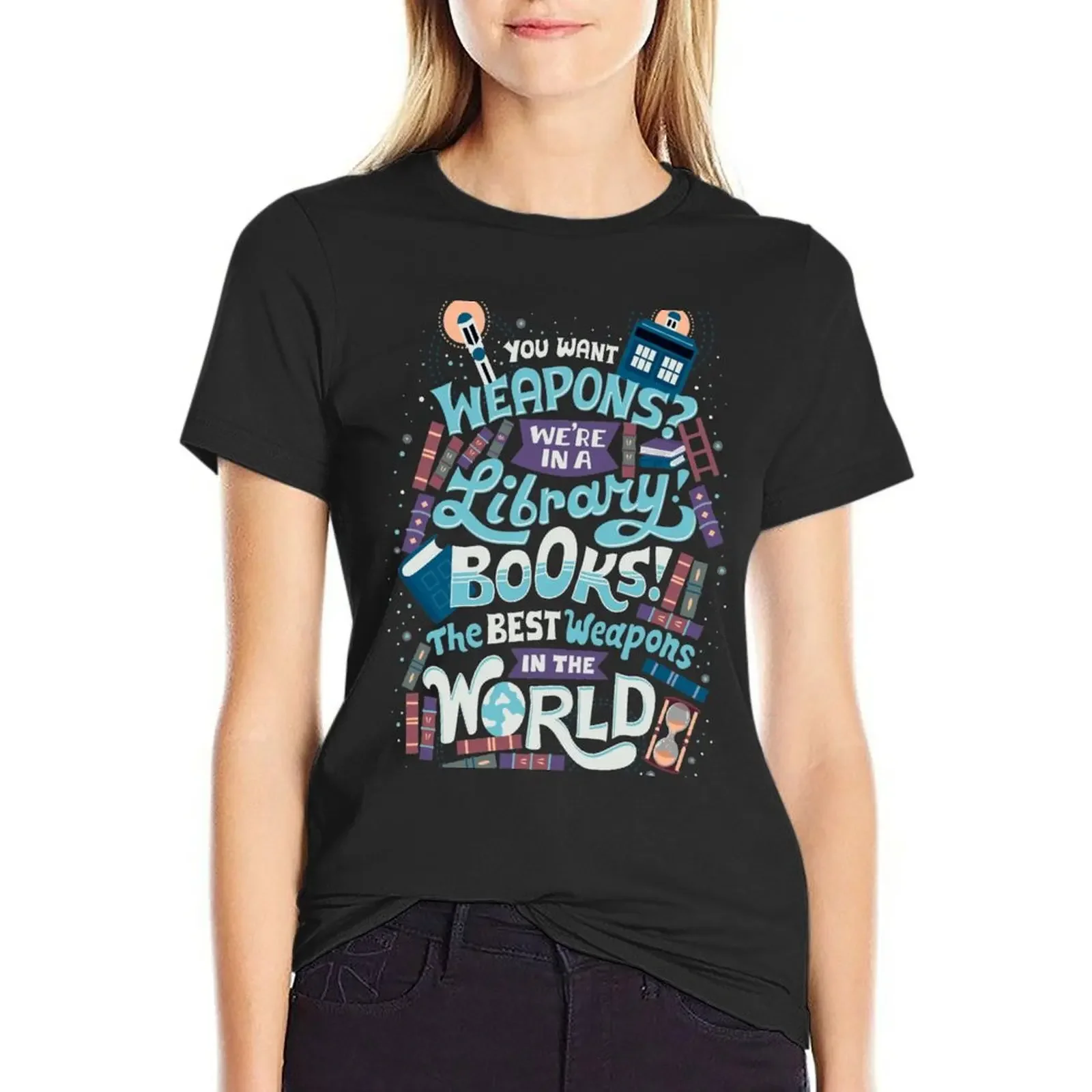 

Books are the best weapons T-Shirt vintage clothes plus size tops plus sizes sweat clothes for woman