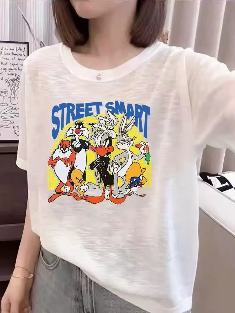 プラスサイズ 通気性のある雪の結晶柄コットン プリント ルーズフィット 細見え ラウンドネック 軽量 オルト スベ Tシャツ レディース ファッション 夏...