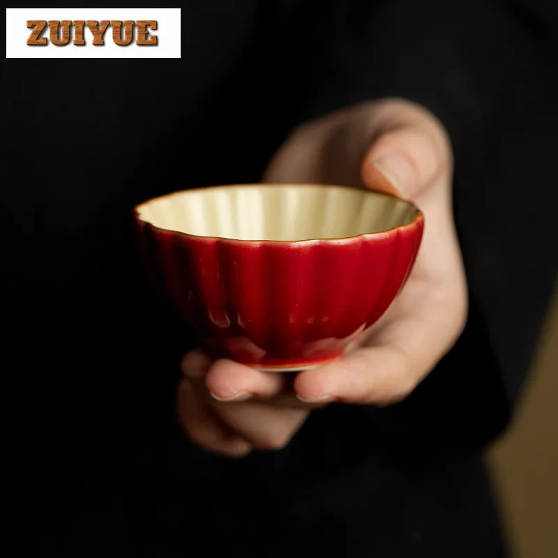 

2pc/lot Ru Kiln Red Glaze Teacup Vintage Tea Bowl Tea Cup Set Tea-tasting Fragrance Cup Chazhan Master Cups Tea Services 70ml