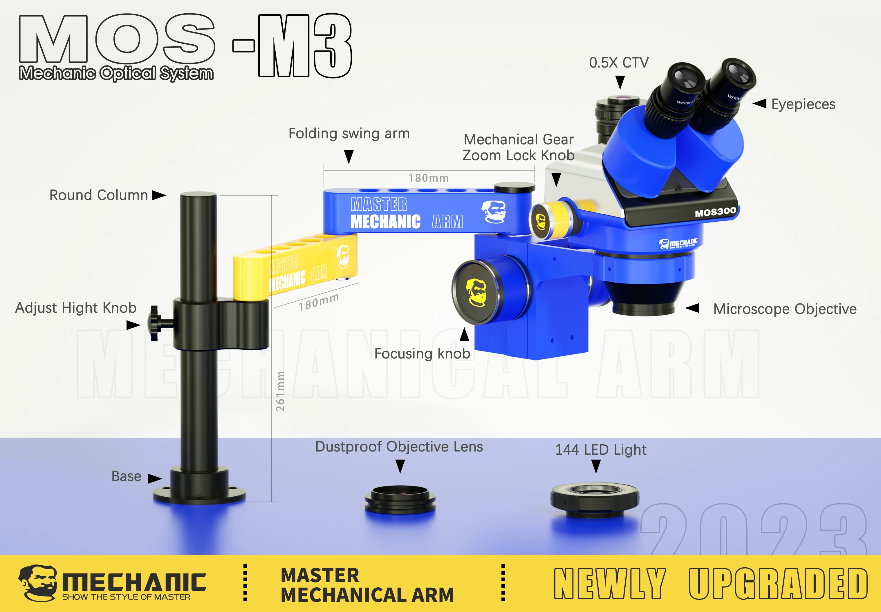 MECHANIC MOS300-M3 Trinocular Stereo Microscope With Adjustable Microscope Arm Stand Zoom For Phone Camera Repair Tools