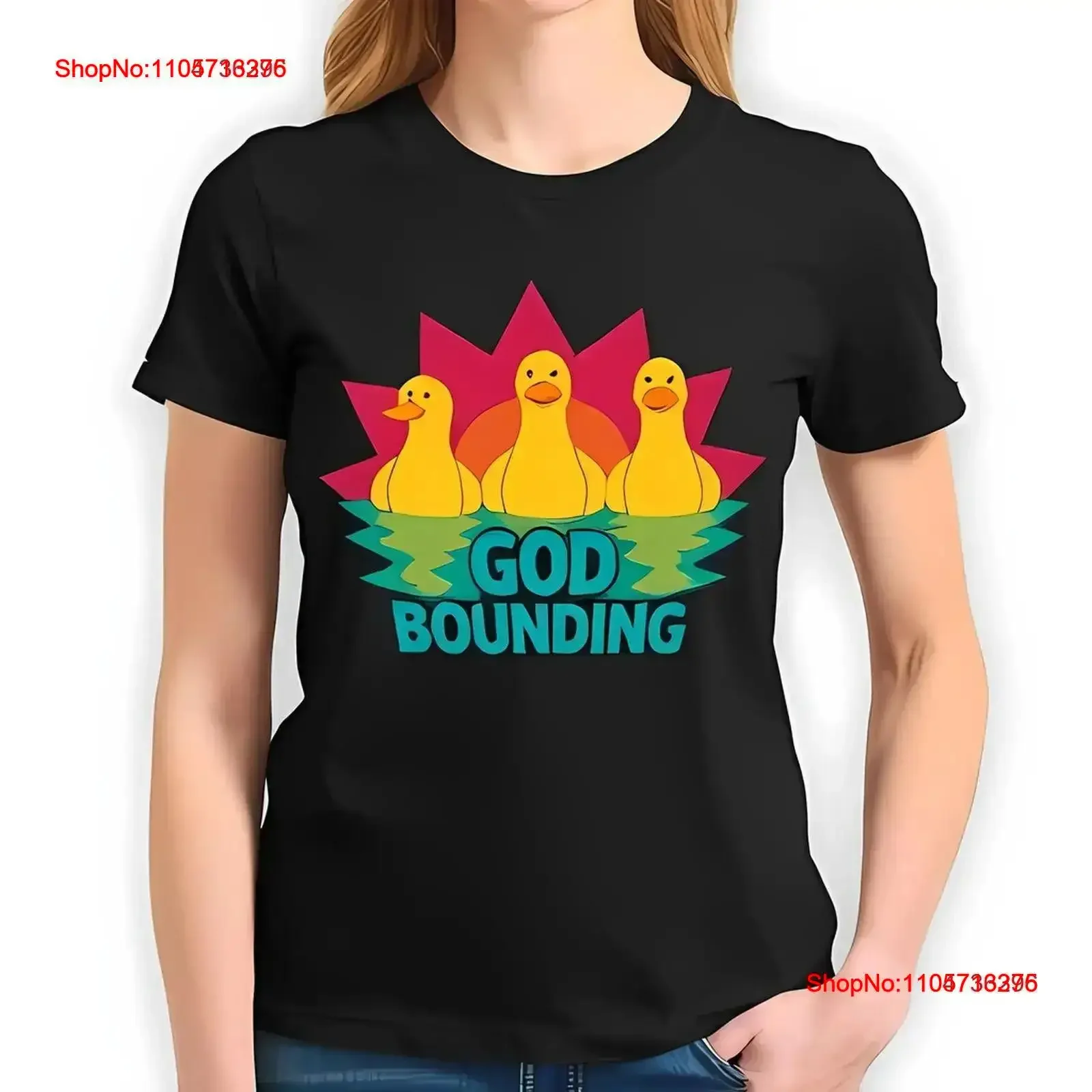 Style Black T Shirt with Yellow Rubber Ducks and GOD BOUNDING All cotton vintage Washed Casual Versatile Stylish vintage homme