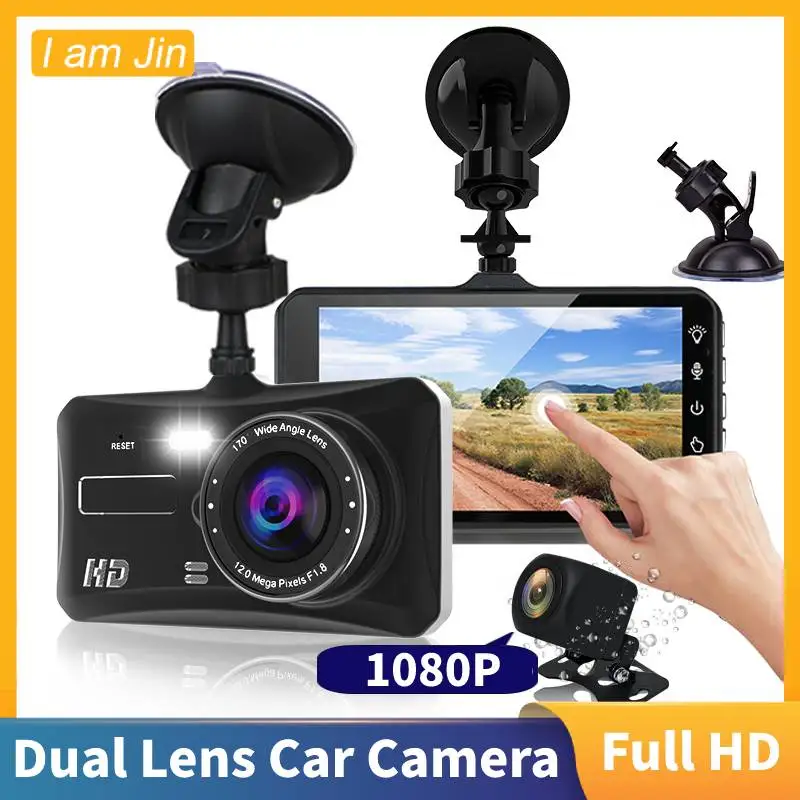 HD 1080P Car DVR Dashcam Video Recorder Rear View Camera 170° Wide Angle Dual Lens 4 Inch Touch Screen Dash Cam Black Box