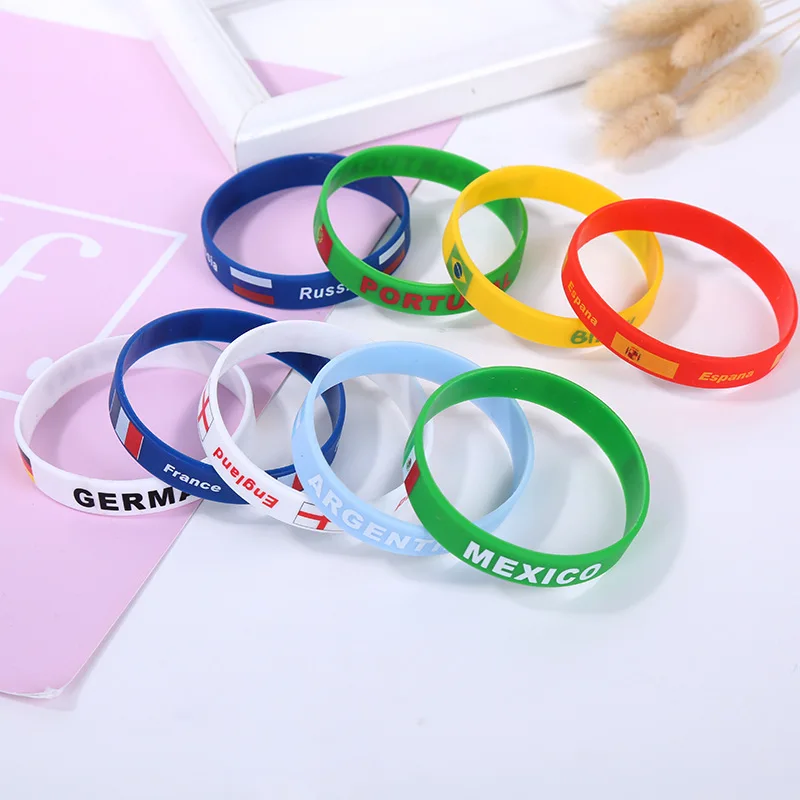 2PCS National Flags Printing Sports Silicone Bracelet Men Women Wristbands Rubber Band Germany Brazil France Fashion Accessories