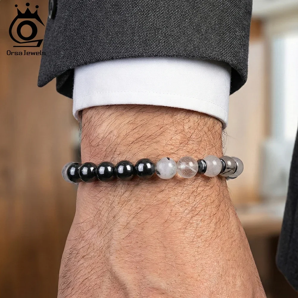 

ORSA JEWELS S925 Модный браслет из натурального камня 8 мм, круглый браслет из целебных кристаллов, эластичный, для усиления позитивной энергии, ювелирное изделие GMB77