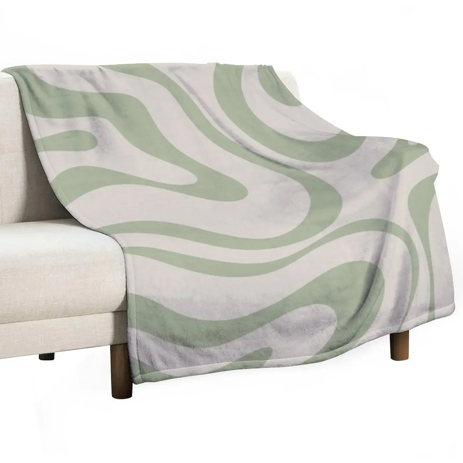 

Liquid Swirl Abstract Pattern in Beige and Sage Green Throw Blanket for sofa Soft Blankets