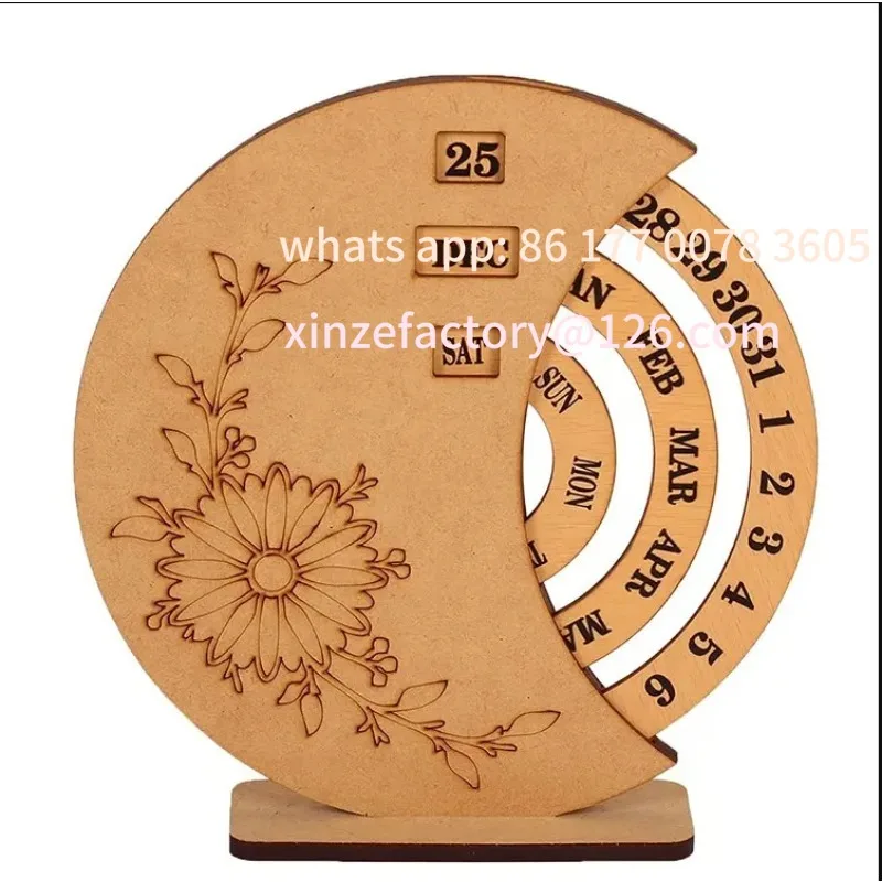 تقويم دائم خشبي قابل للتخصيص، تقويم جداري دوار دائري، زخرفة مصنوعة من خشب الزيزفون